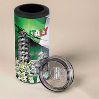 Italy Pisa Tower 4 in 1 Can Cooler Tumbler White Lily With Flag Style - Wonder Print Shop