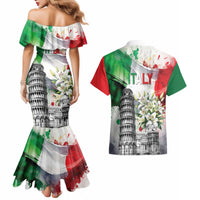 Italy Pisa Tower Couples Matching Mermaid Dress and Hawaiian Shirt White Lily With Flag Style - Wonder Print Shop