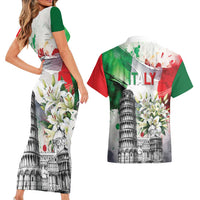 Italy Pisa Tower Couples Matching Short Sleeve Bodycon Dress and Hawaiian Shirt White Lily With Flag Style - Wonder Print Shop