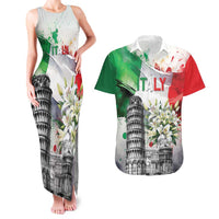 Italy Pisa Tower Couples Matching Tank Maxi Dress and Hawaiian Shirt White Lily With Flag Style - Wonder Print Shop