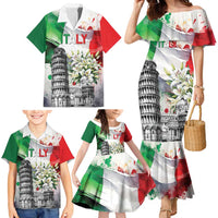 Italy Pisa Tower Family Matching Mermaid Dress and Hawaiian Shirt White Lily With Flag Style - Wonder Print Shop