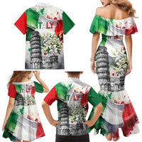 Italy Pisa Tower Family Matching Mermaid Dress and Hawaiian Shirt White Lily With Flag Style - Wonder Print Shop