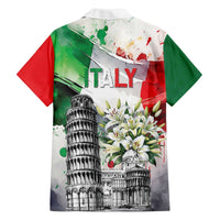 Italy Pisa Tower Family Matching Off The Shoulder Long Sleeve Dress and Hawaiian Shirt White Lily With Flag Style - Wonder Print Shop
