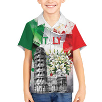 Italy Pisa Tower Family Matching Off The Shoulder Long Sleeve Dress and Hawaiian Shirt White Lily With Flag Style - Wonder Print Shop