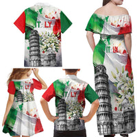 Italy Pisa Tower Family Matching Off Shoulder Maxi Dress and Hawaiian Shirt White Lily With Flag Style - Wonder Print Shop