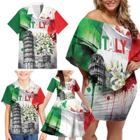 Italy Pisa Tower Family Matching Off Shoulder Short Dress and Hawaiian Shirt White Lily With Flag Style - Wonder Print Shop
