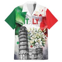 Italy Pisa Tower Family Matching Off Shoulder Short Dress and Hawaiian Shirt White Lily With Flag Style - Wonder Print Shop