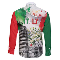 Italy Pisa Tower Family Matching Short Sleeve Bodycon Dress and Hawaiian Shirt White Lily With Flag Style - Wonder Print Shop