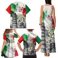 Italy Pisa Tower Family Matching Tank Maxi Dress and Hawaiian Shirt White Lily With Flag Style - Wonder Print Shop