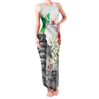 Italy Pisa Tower Family Matching Tank Maxi Dress and Hawaiian Shirt White Lily With Flag Style - Wonder Print Shop