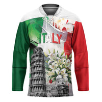 Italy Pisa Tower Hockey Jersey White Lily With Flag Style - Wonder Print Shop