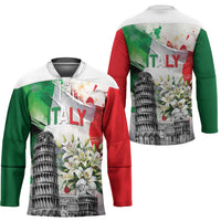 Italy Pisa Tower Hockey Jersey White Lily With Flag Style - Wonder Print Shop