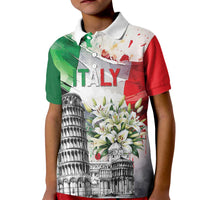 Italy Pisa Tower Kid Polo Shirt White Lily With Flag Style - Wonder Print Shop