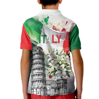 Italy Pisa Tower Kid Polo Shirt White Lily With Flag Style - Wonder Print Shop