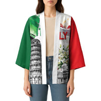 Italy Pisa Tower Kimono White Lily With Flag Style - Wonder Print Shop