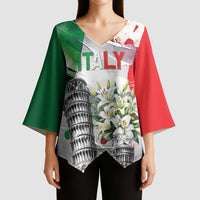 Italy Pisa Tower Kimono Sleeve Blouse White Lily With Flag Style - Wonder Print Shop