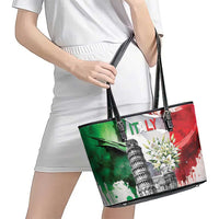 Italy Pisa Tower Leather Tote Bag White Lily With Flag Style - Wonder Print Shop