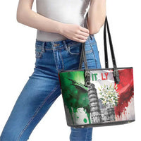 Italy Pisa Tower Leather Tote Bag White Lily With Flag Style - Wonder Print Shop