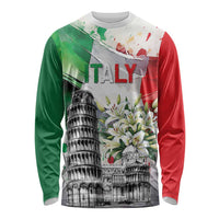 Italy Pisa Tower Long Sleeve Shirt White Lily With Flag Style - Wonder Print Shop