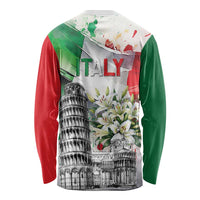 Italy Pisa Tower Long Sleeve Shirt White Lily With Flag Style - Wonder Print Shop