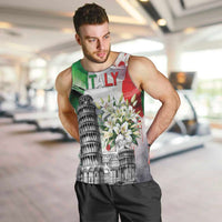 Italy Pisa Tower Men Tank Top White Lily With Flag Style - Wonder Print Shop