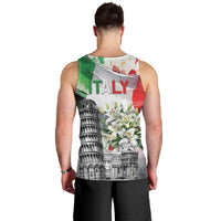 Italy Pisa Tower Men Tank Top White Lily With Flag Style - Wonder Print Shop