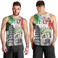 Italy Pisa Tower Men Tank Top White Lily With Flag Style - Wonder Print Shop