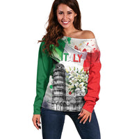 Italy Pisa Tower Off Shoulder Sweater White Lily With Flag Style - Wonder Print Shop