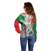 Italy Pisa Tower Off Shoulder Sweater White Lily With Flag Style - Wonder Print Shop