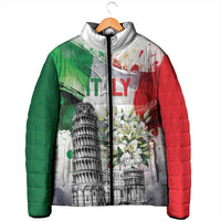 Italy Pisa Tower Padded Jacket White Lily With Flag Style - Wonder Print Shop