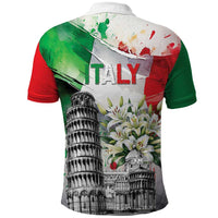 Italy Pisa Tower Polo Shirt White Lily With Flag Style - Wonder Print Shop