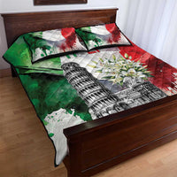 Italy Pisa Tower Quilt Bed Set White Lily With Flag Style - Wonder Print Shop