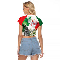 Italy Pisa Tower Raglan Cropped T Shirt White Lily With Flag Style - Wonder Print Shop
