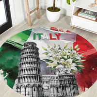Italy Pisa Tower Round Carpet White Lily With Flag Style - Wonder Print Shop