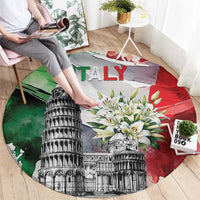 Italy Pisa Tower Round Carpet White Lily With Flag Style - Wonder Print Shop