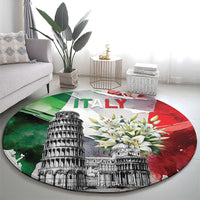 Italy Pisa Tower Round Carpet White Lily With Flag Style - Wonder Print Shop