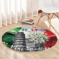 Italy Pisa Tower Round Carpet White Lily With Flag Style - Wonder Print Shop