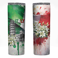 Italy Pisa Tower Skinny Tumbler White Lily With Flag Style - Wonder Print Shop