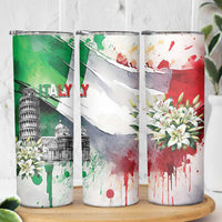 Italy Pisa Tower Skinny Tumbler White Lily With Flag Style - Wonder Print Shop