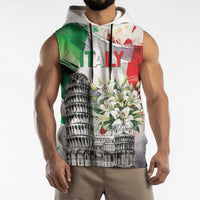Italy Pisa Tower Sleeveless Hoodie White Lily With Flag Style - Wonder Print Shop