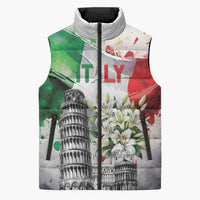 Italy Pisa Tower Sleeveless Puffer Jacket White Lily With Flag Style - Wonder Print Shop