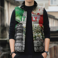 Italy Pisa Tower Sleeveless Puffer Jacket White Lily With Flag Style - Wonder Print Shop