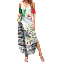 Italy Pisa Tower Summer Maxi Dress White Lily With Flag Style - Wonder Print Shop