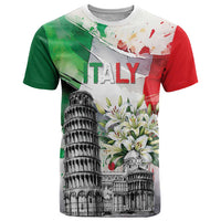 Italy Pisa Tower T Shirt White Lily With Flag Style - Wonder Print Shop