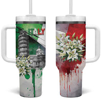 Italy Pisa Tower Tumbler With Handle White Lily With Flag Style - Wonder Print Shop