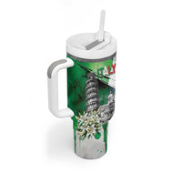 Italy Pisa Tower Tumbler With Handle White Lily With Flag Style - Wonder Print Shop