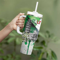 Italy Pisa Tower Tumbler With Handle White Lily With Flag Style - Wonder Print Shop