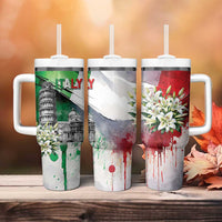 Italy Pisa Tower Tumbler With Handle White Lily With Flag Style - Wonder Print Shop