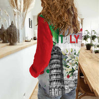 Italy Pisa Tower Women Casual Shirt White Lily With Flag Style - Wonder Print Shop