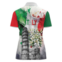 Italy Pisa Tower Women Polo Shirt White Lily With Flag Style - Wonder Print Shop